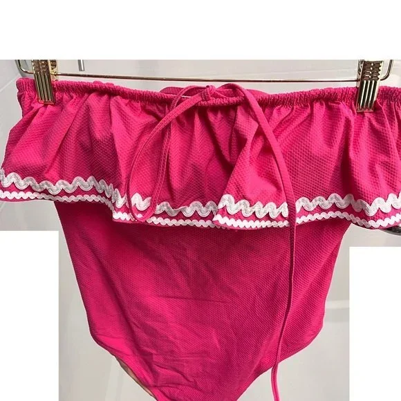 J. Crew Ruffle Bandeau One-Piece with Rickrack in Pink NWT 6 - Picture 3 of 10